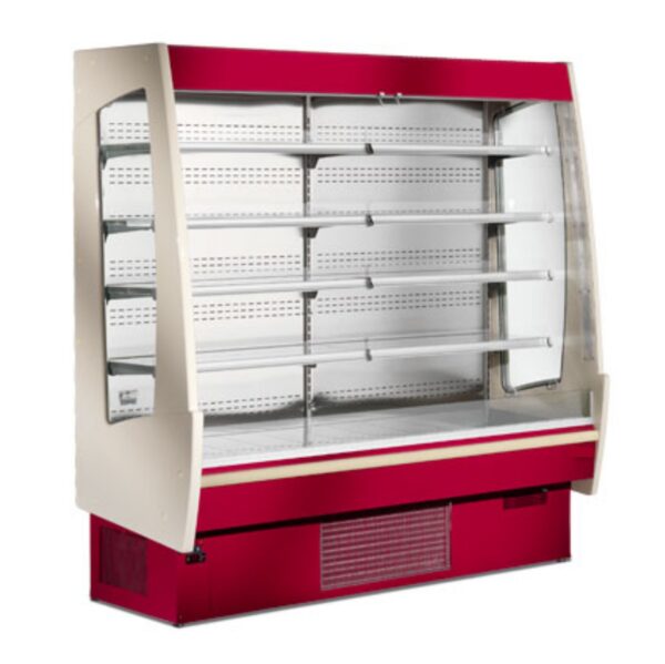 Espositore murale - Versione con spalle illuminate a LED - Con ripiano inclinabile - Lunghezza 2100 mm