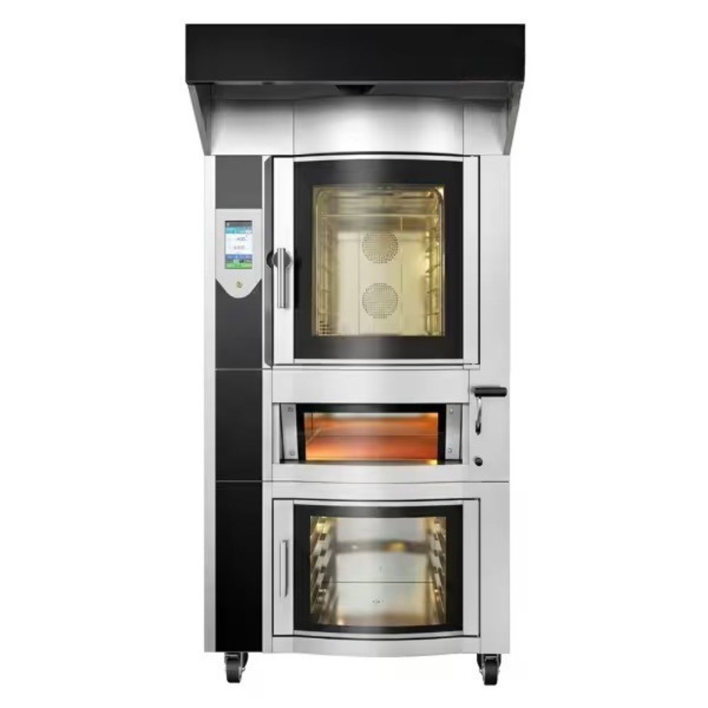 Forno elettrico rotante a convezione per panetteria con funzione vapore - Touch - 6x EN 600x400 - incl. forno per pizza, cappa e Armadio di lievitazione